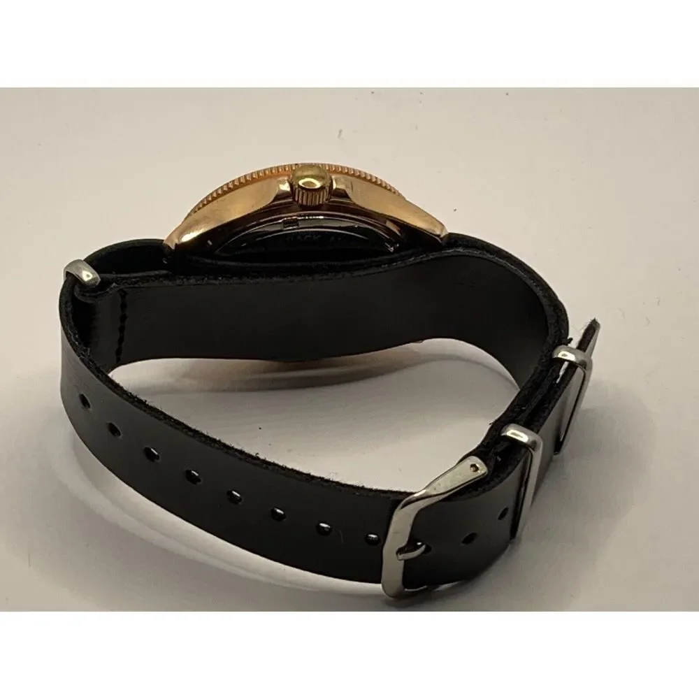 Fossil AM4616 Women's Black Leather Analog Beige Horne Dial Quartz Watch JD261